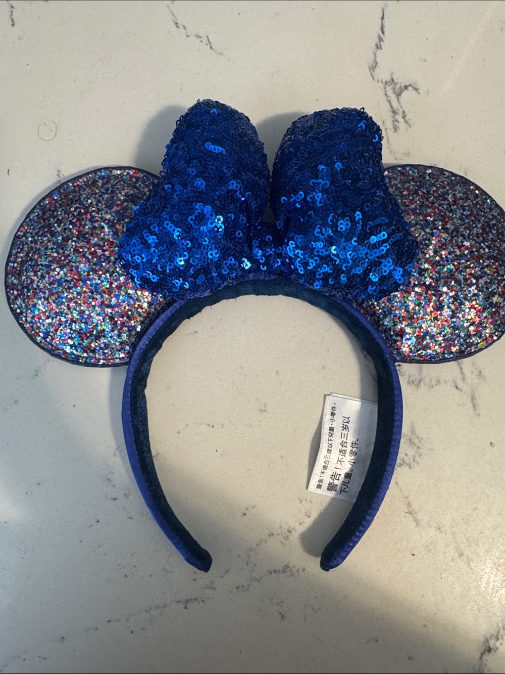 2020 Blue Sequin Minnie Ear Headband with Glitter Ears